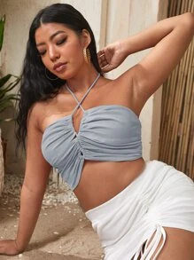SHEIN لباس علوية حجم كبير الصليب الصاف بوهو - أزرق فاتح اللون - مشاهدة 1