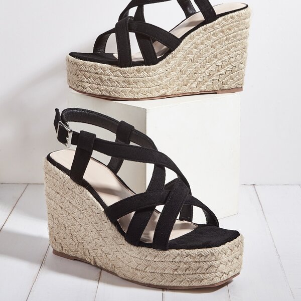 

Cross Strap Slingback Wedge Sandals, Black