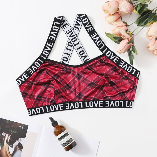 

Plus Plaid Letter Tape Bralette, Multicolor