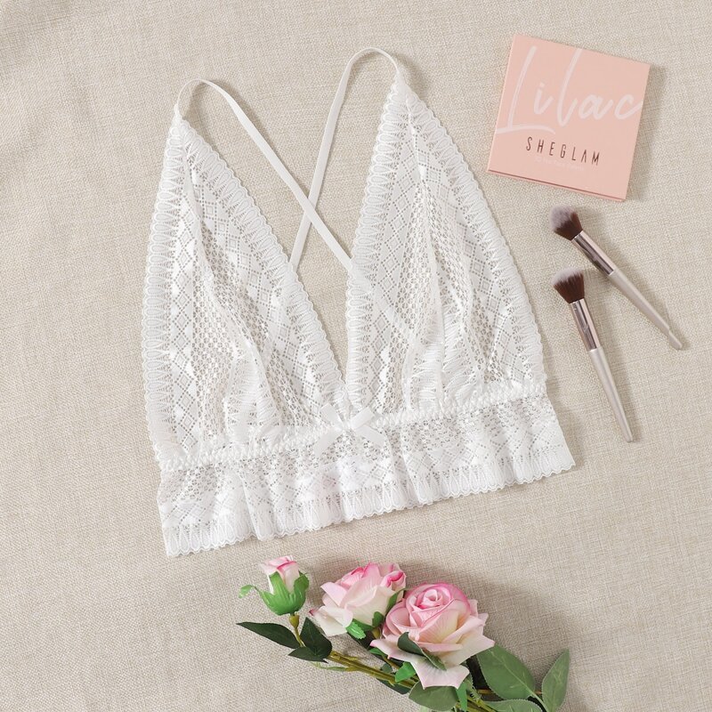 

Plus Floral Lace Bralette, White