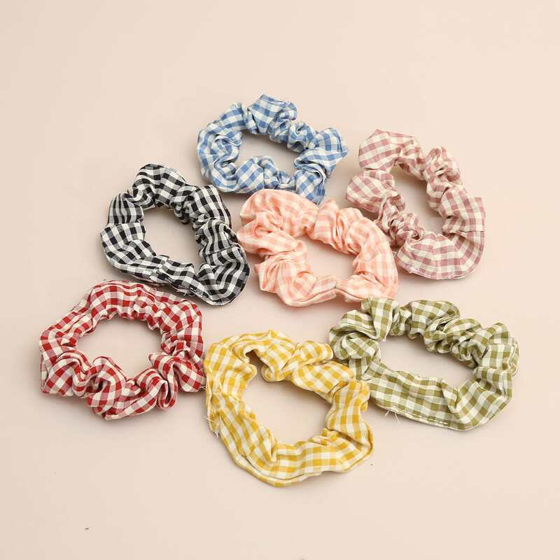 

7pcs Plaid Scrunchie, Multicolor