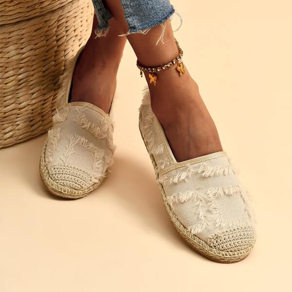 

Cap Toe Canvas Espadrille Flats, Beige