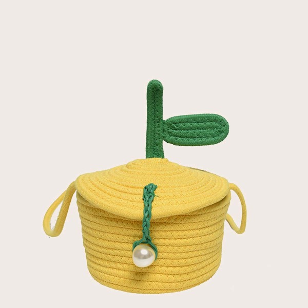 

Mini Faux Pearl Decor Straw Crossbody Bag, Yellow