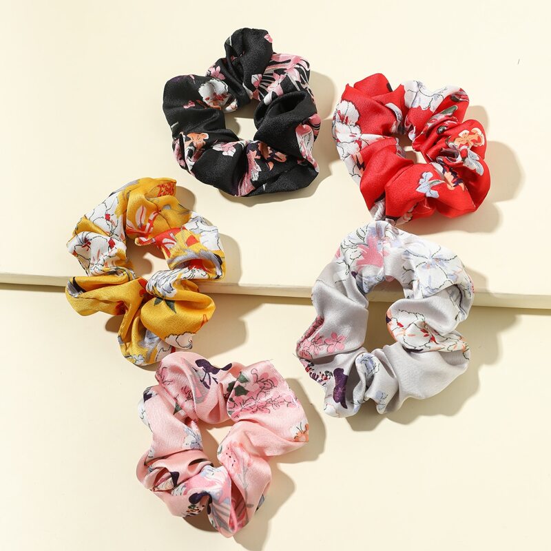 

3pcs Flower Pattern Scrunchie, Multicolor