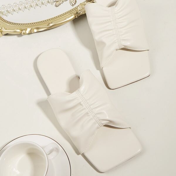 

Ruched Slide Sandals, White