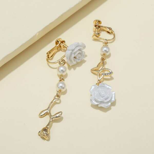 

Faux Pearl Decor Mismatched Earrings, Gold
