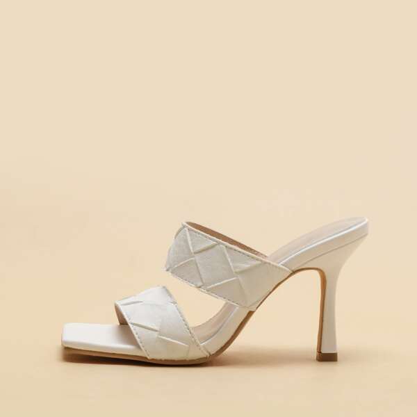 

Braided Strap Stiletto Heeled Mules, White