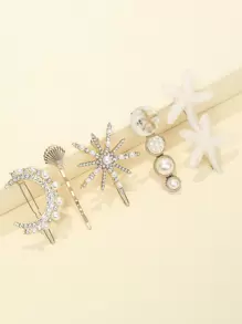 5 Piezas Clip De Pelo Decorado Con Diamantes De Imitación - Multicolor - Ver 1