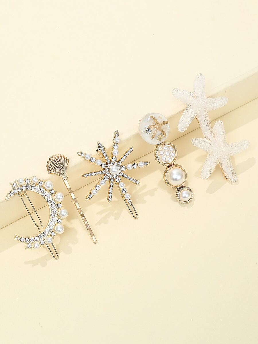 5 Piezas Clip De Pelo Decorado Con Diamantes De Imitación - Multicolor - Ver 1