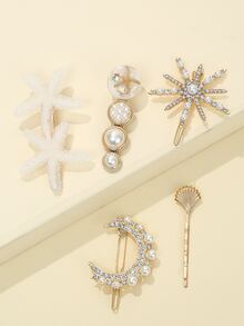 5 Piezas Clip De Pelo Decorado Con Diamantes De Imitación - Multicolor - Ver 2