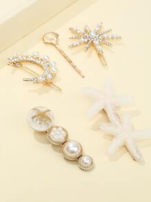 5 Piezas Clip De Pelo Decorado Con Diamantes De Imitación - Multicolor - Ver 3