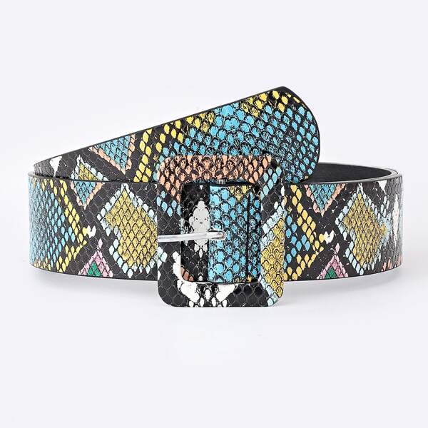 

Snakeskin Print Belt, Blue