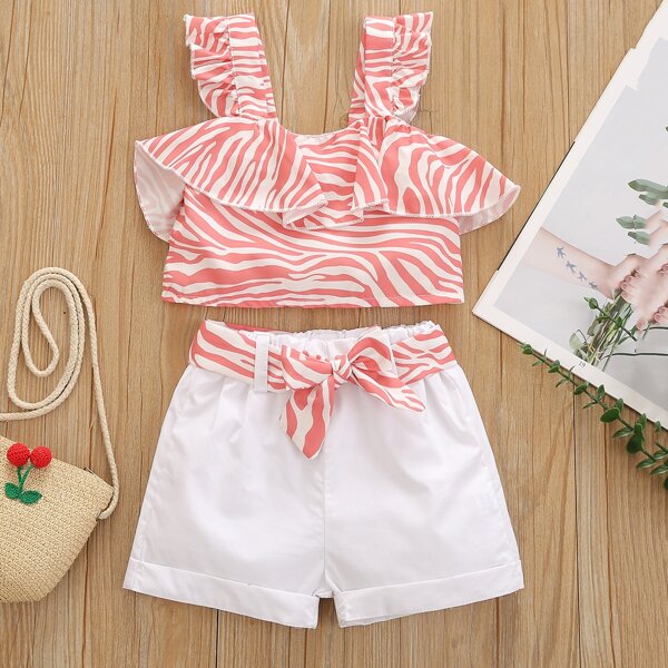 

Baby Girl Zebra Stripe Cami Top & Belted Shorts, Multicolor