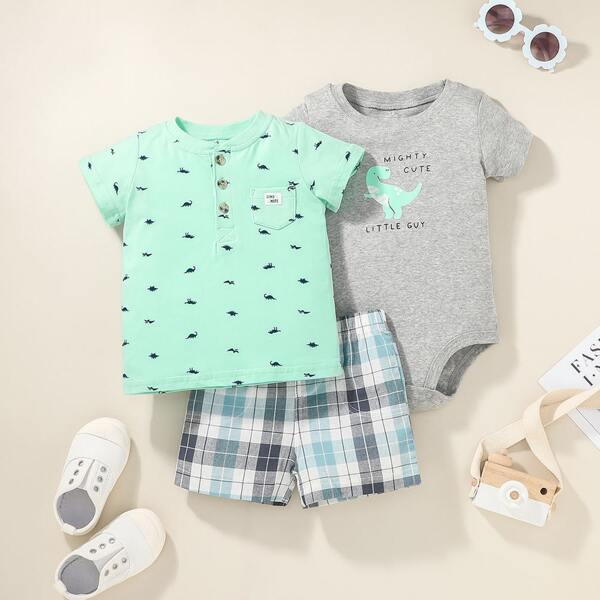 

Baby Boy 3pcs Cartoon & Letter Graphic Set, Multicolor
