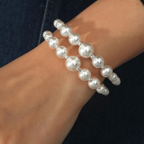 

Faux Pearl Cuff Bracelet, White