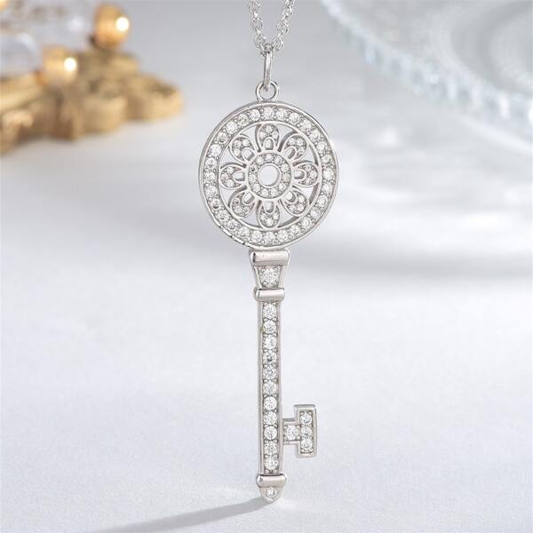

Zircon Key Charm Necklace, White