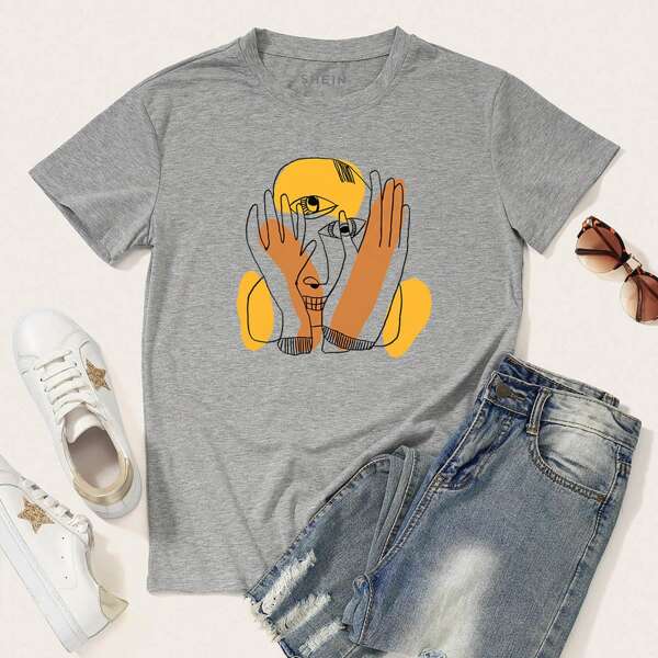 

Graphic Print Short Sleeve Tee, Grey