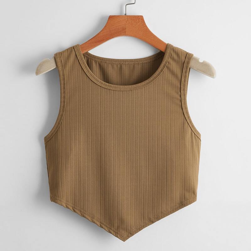 

Solid Ribbed Tank Top, Coffee brown