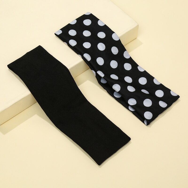 

2pcs Polka Dot Print Hair Band, Black and white