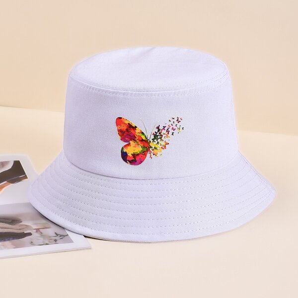 

Butterfly Pattern Bucket Hat, White