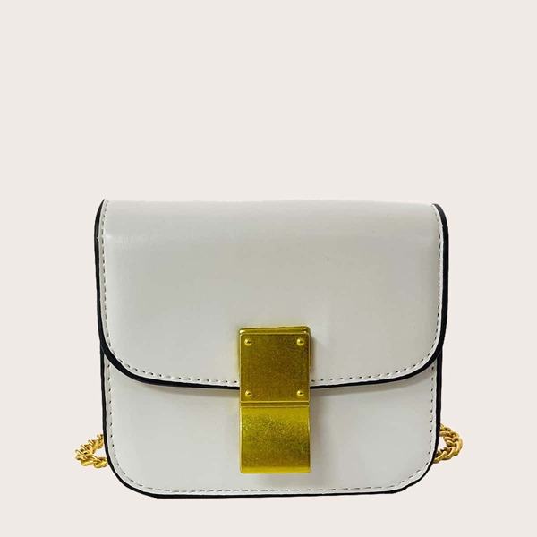 

Girls Metal Decor Flap Chain Bag, White