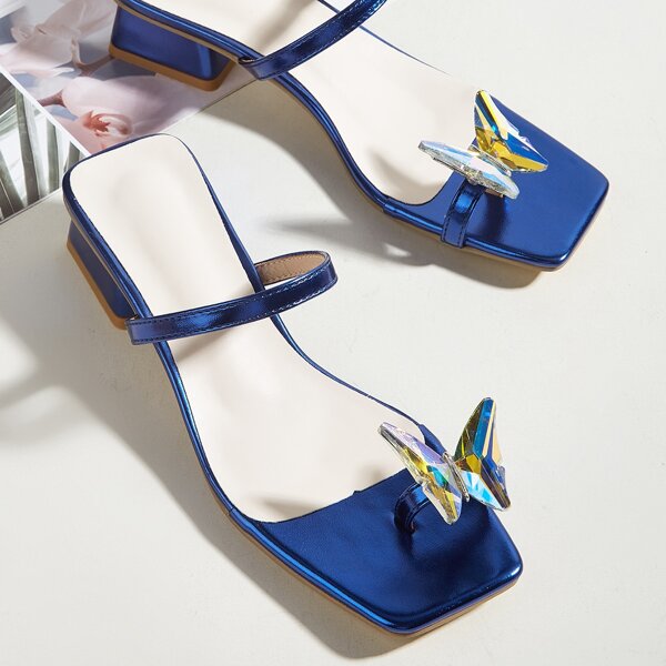 

Butterfly Decor Toe Loop Thong Sandals, Blue