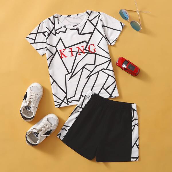 

Toddler Boys Geo & Letter Tee & Shorts, Black and white