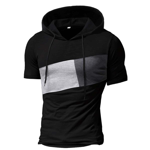 

Men Cut And Sew Drawstring Hooded Tee, Black