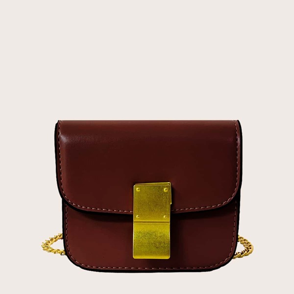 

Girls Metal Decor Flap Chain Bag, Brown