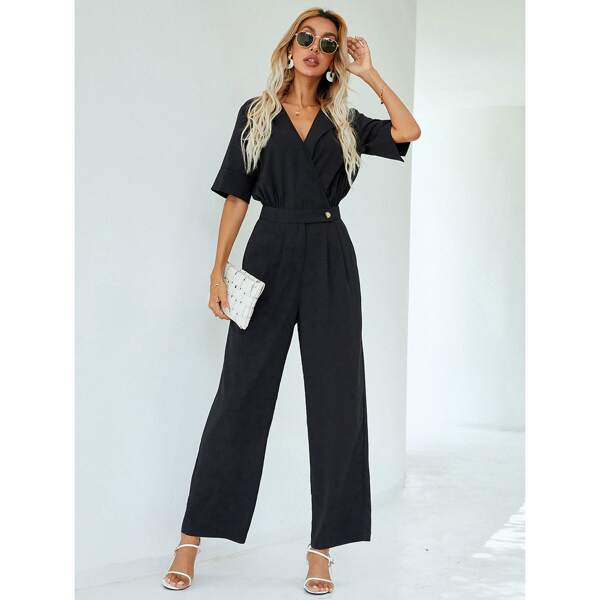 

Surplice Neck Wide Leg Jumpsuit, Black