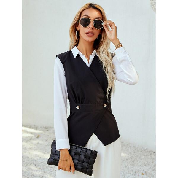 

Double Button Blazer Vest Without Blouse, Black