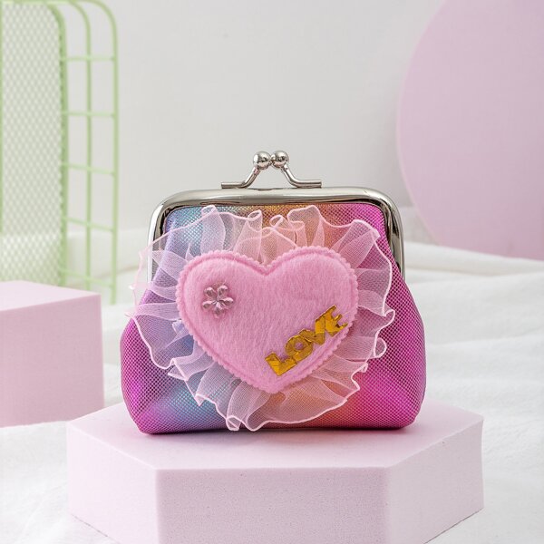 

Girls Heart Decor Kiss Lock Coin Case, Multicolor