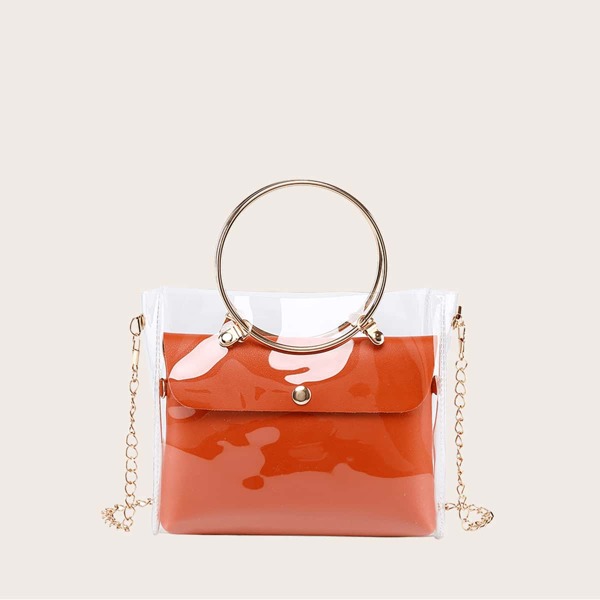 

Girls Clear Satchel Bag With Inner Pouch, Orange