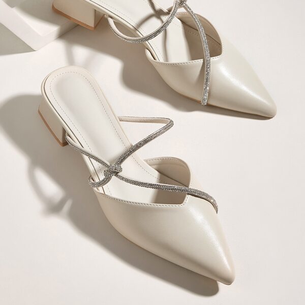 

Rhinestone Decor Mule Heels, Beige
