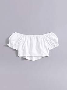 休閒鈕扣 打結純色女士上衣 - 白色 - 查看 2