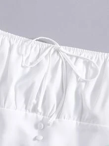 休閒鈕扣 打結純色女士上衣 - 白色 - 查看 3