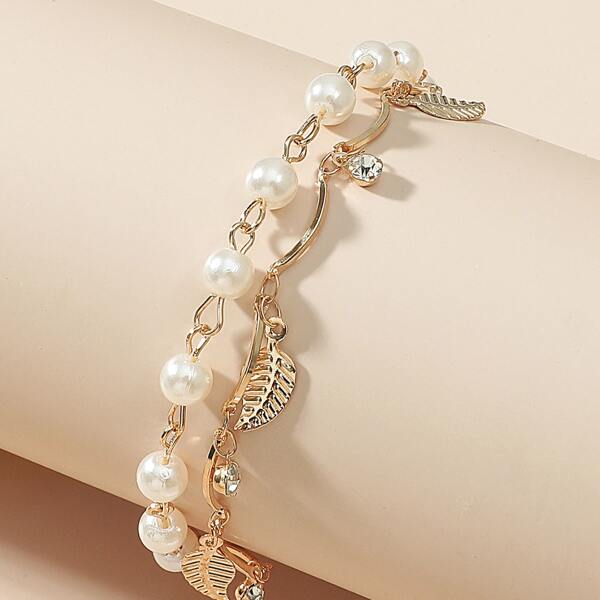 

Leaf Charm Layered Anklet, Gold