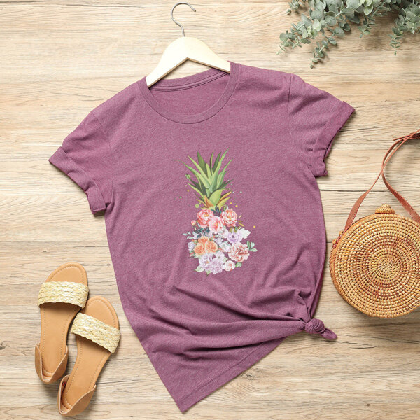 

Plus Floral Print Tee, Red violet