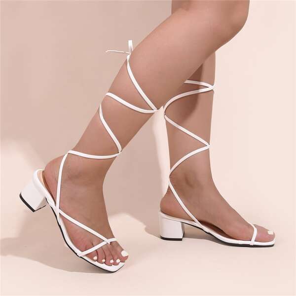 

Minimalist Tie Leg Chunky Thong Sandals, White