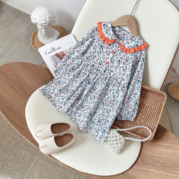 

Toddler Girls Ditsy Floral Frilled Collar Babydoll Dress, Multicolor