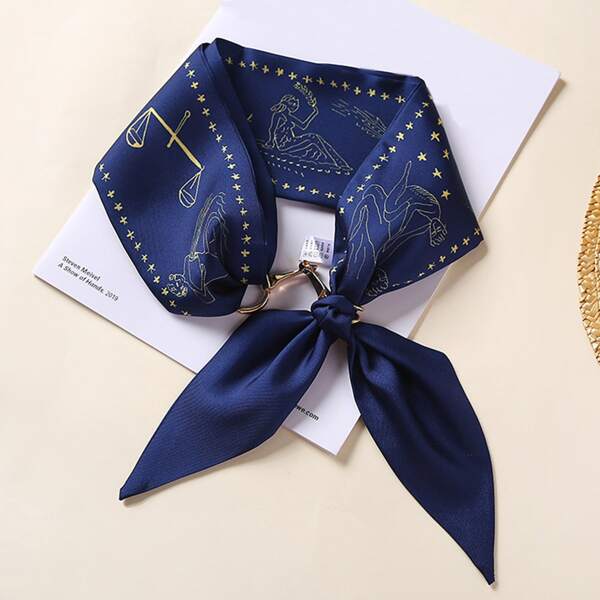 

Graphic Twilly Scarf, Navy blue