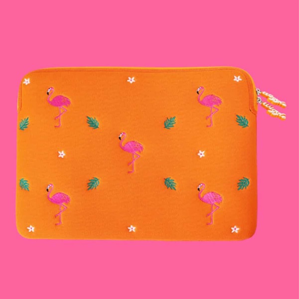 

13 Inch Flamingo Embroidered Laptop Bag, Orange