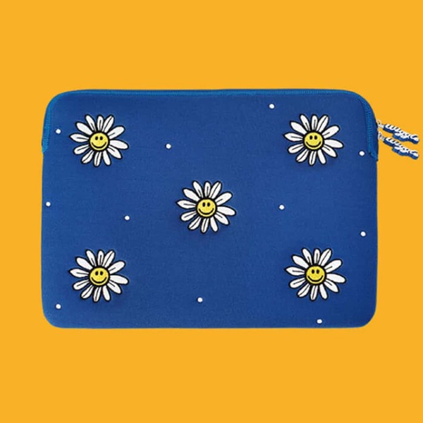 

13 Inch Daisy Embroidered Laptop Bag, Blue