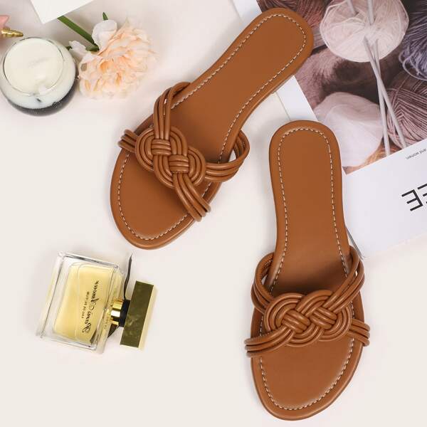 

Braided Slide Sandals, Brown