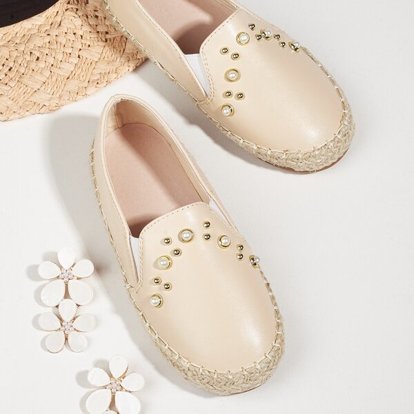 

Toddler Girls Faux Pearl Decor Espadrille Flats, Apricot