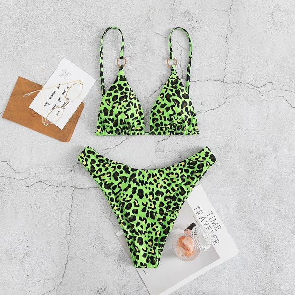 

Leopard Ring Linked Bikini Swimsuit, Multicolor