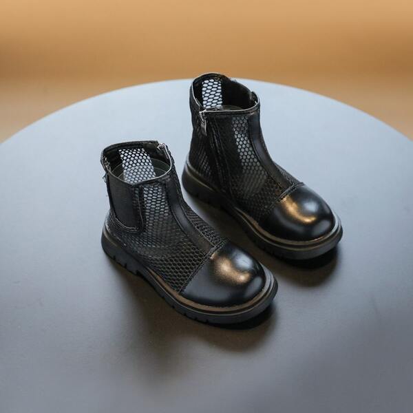 

Toddler Girls Mesh Panel Side Zip Boots, Black