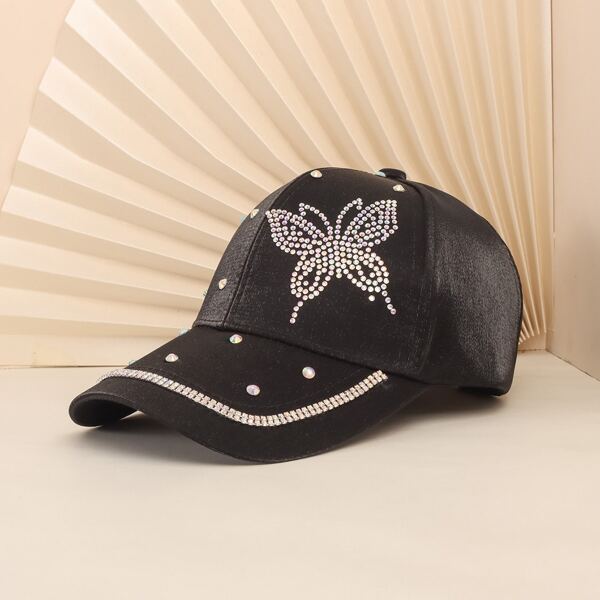 

Rhinestone Decor Baseball Cap, Black