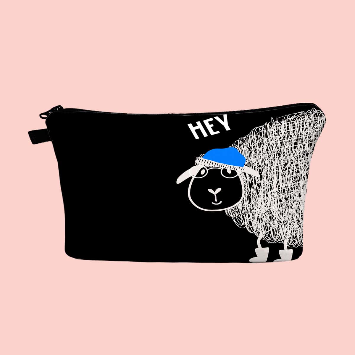 

Sheep Pattern Zipper Makeup Bag, Black