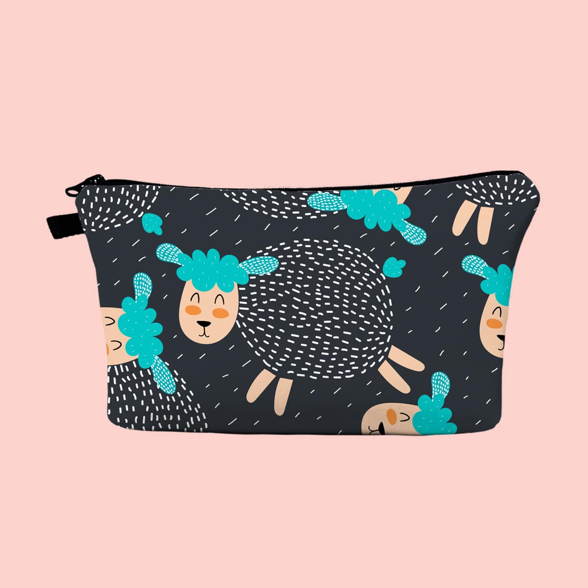 

Cartoon Sheep Zipper Makeup Bag, Black